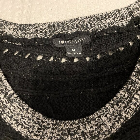 Vtg Mixed-pattern knit Ronson sweater, Medium, chunky Teal black gray top M - Picture 7 of 7